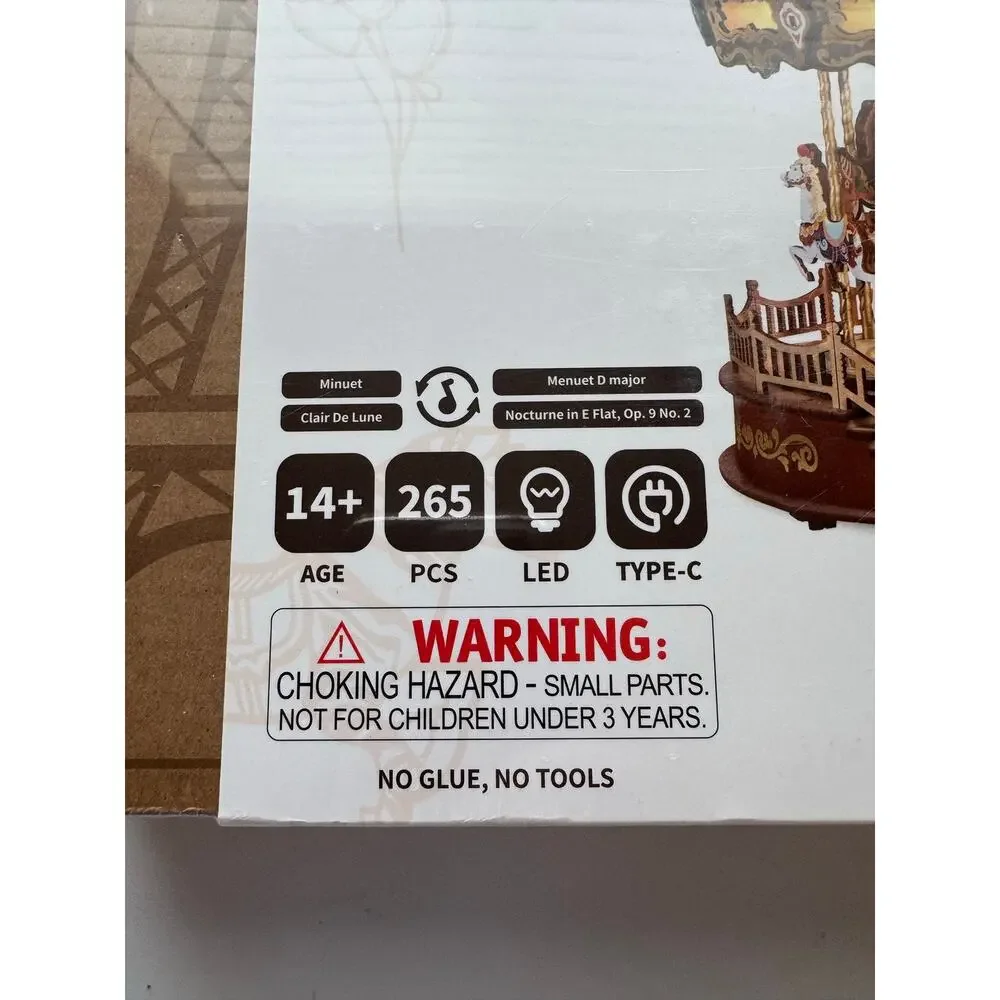 Rolife Music Dreamer Classic Carousel AMC01 265pc LED Wooden Building Kit 14+